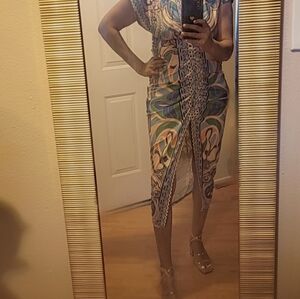 Fit Like A Glove Midi Floral Dress With Low V-cut neckline and Slit